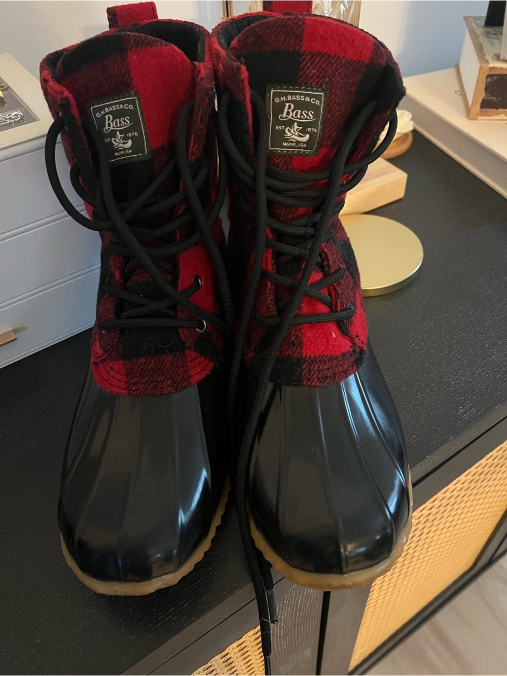 G.H. Bass & Co. Red and Black Plaid women’s Duck Boots
